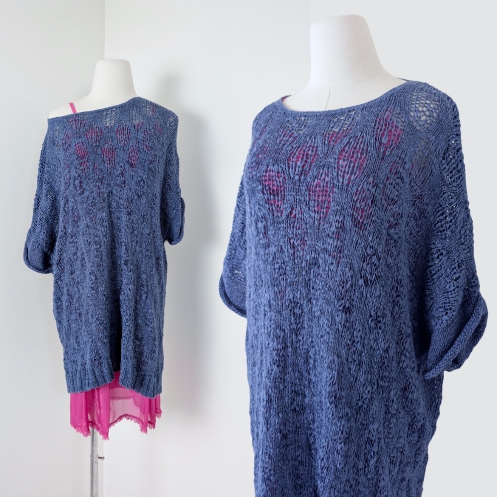 Knit Dress Tunic Short Sleeve Dollman Mini Sweater Dress Long Relaxed Fit